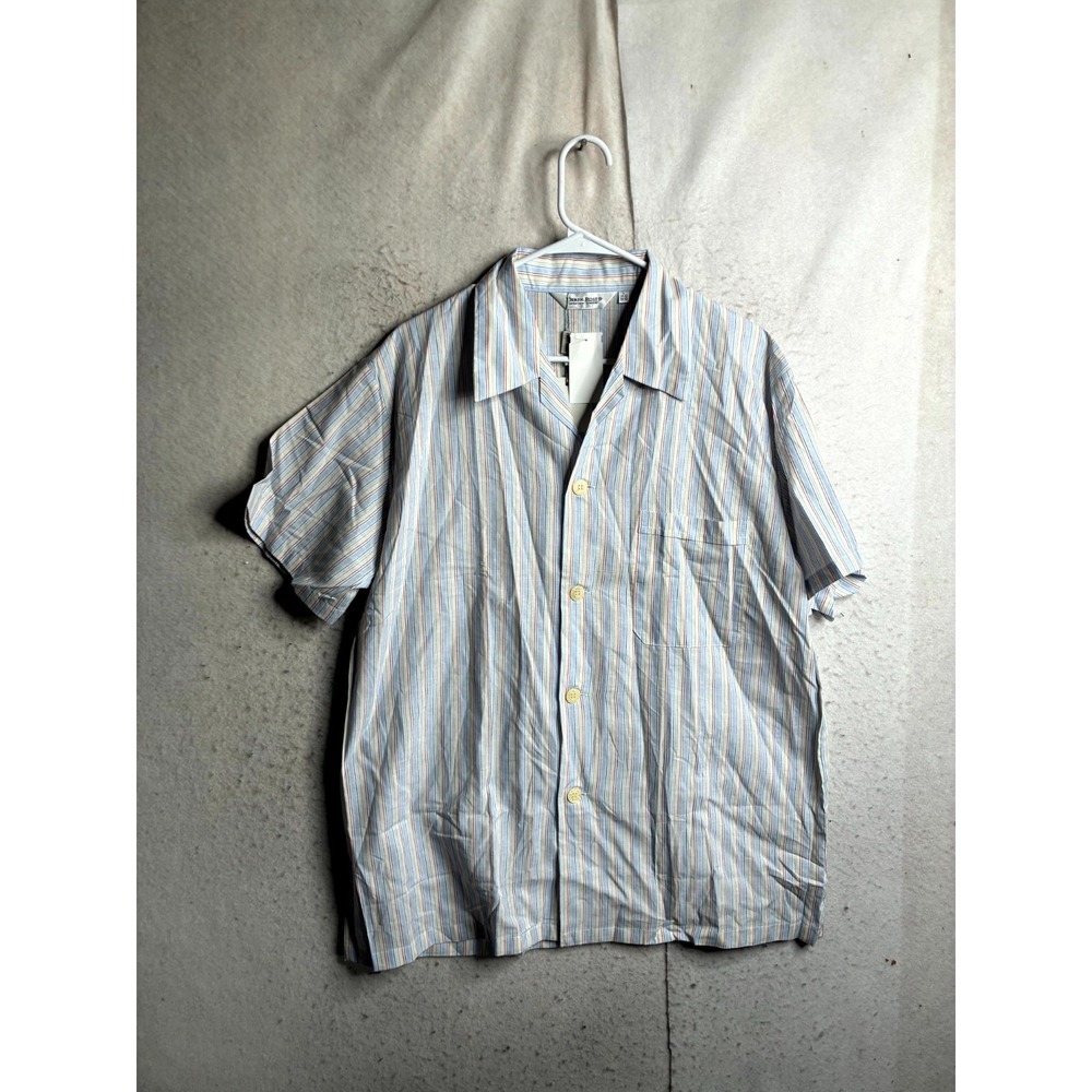 Derek Rose Men Pajama Shirt Large Multi Striped Sleepwear Short Sleeve 6250-PALM